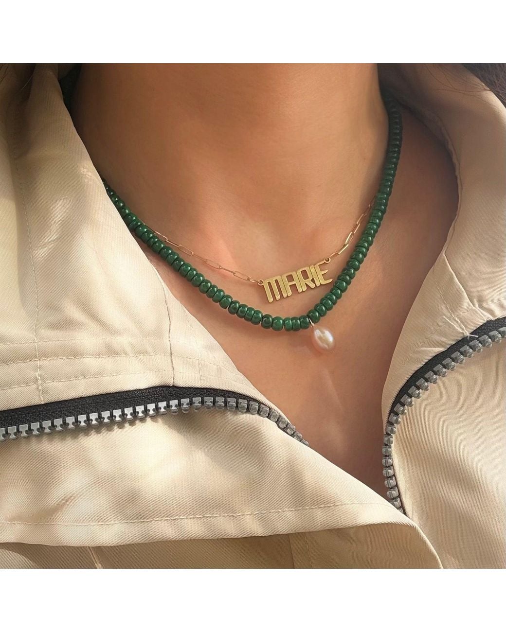 Leni James Metallic The Capri Malachite And Pearl Necklace