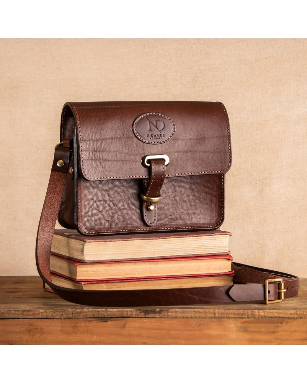 N'damus London Brown Mini Soho Chestnut Leather Crossbody Bag
