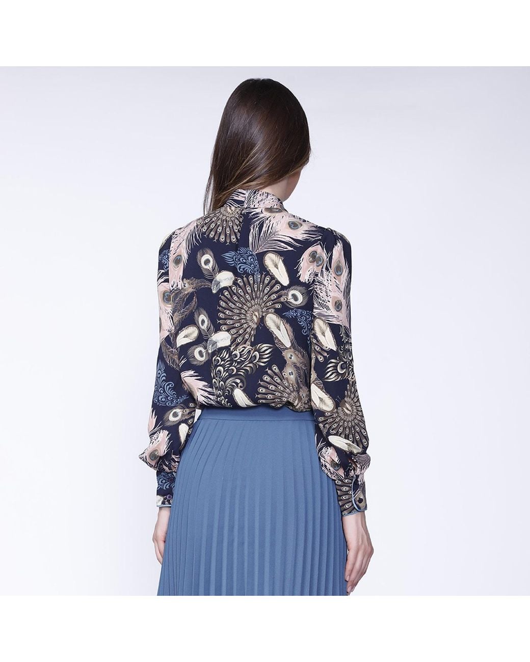 Smart and Joy Blue Bohemian Feather Print Shirt