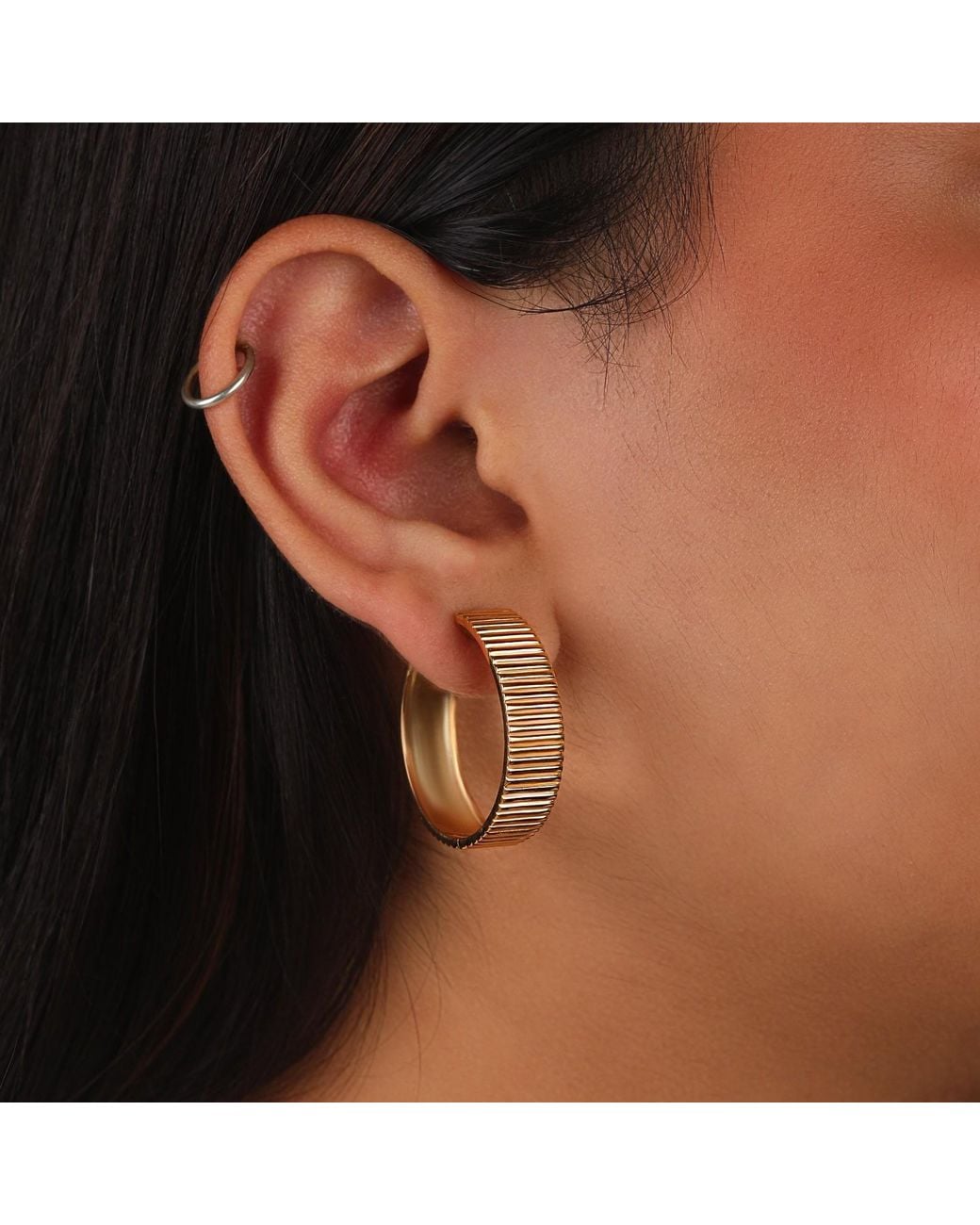 Preeti Sandhu Metallic Ridged Wide Vermeil Hoops