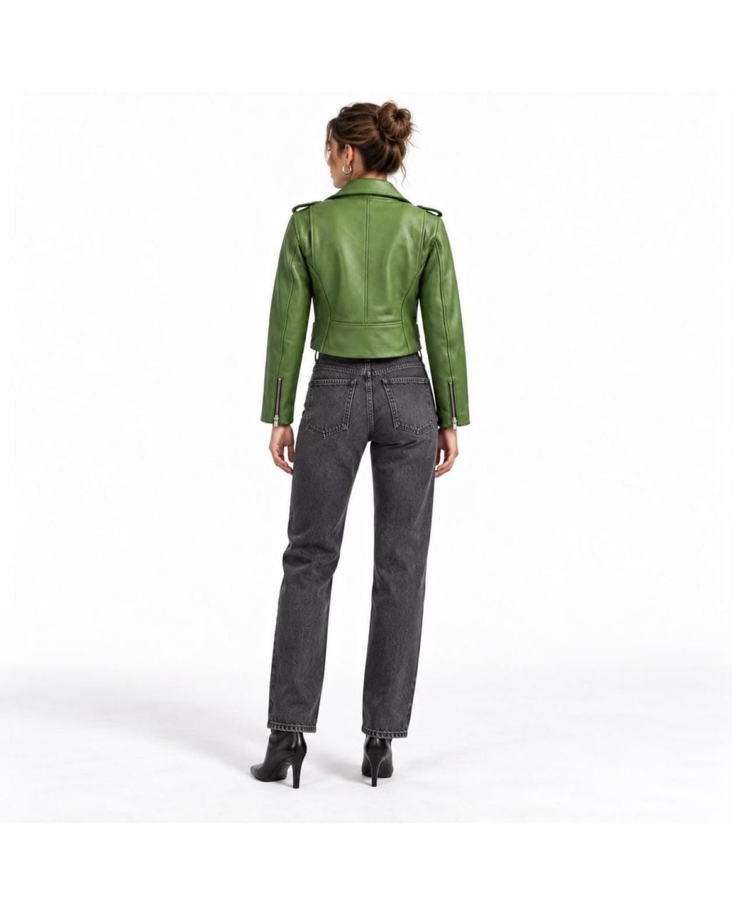 Zasta Studio Green Cropped Biker Leather Jacket