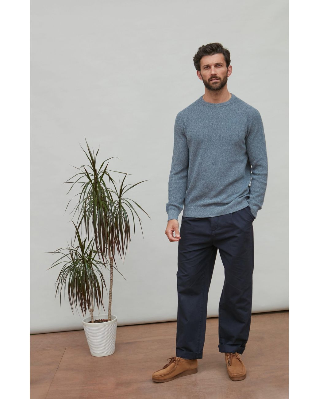 Paul James Knitwear Blue Cotton Lightweight Fisherman Dylan Rib Jumper for men