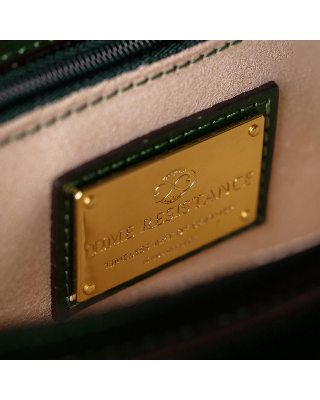 Time Resistance Green Leather Briefcase Laptop Bag for men
