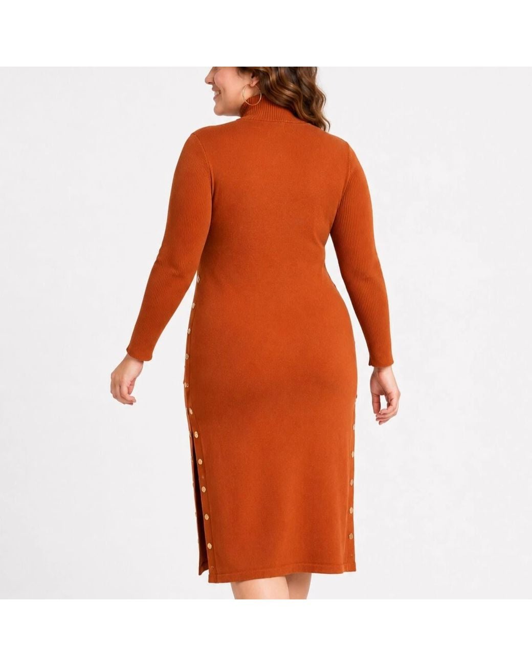 Chuks Collins Brown Burnt Ribbed Sweater Dress