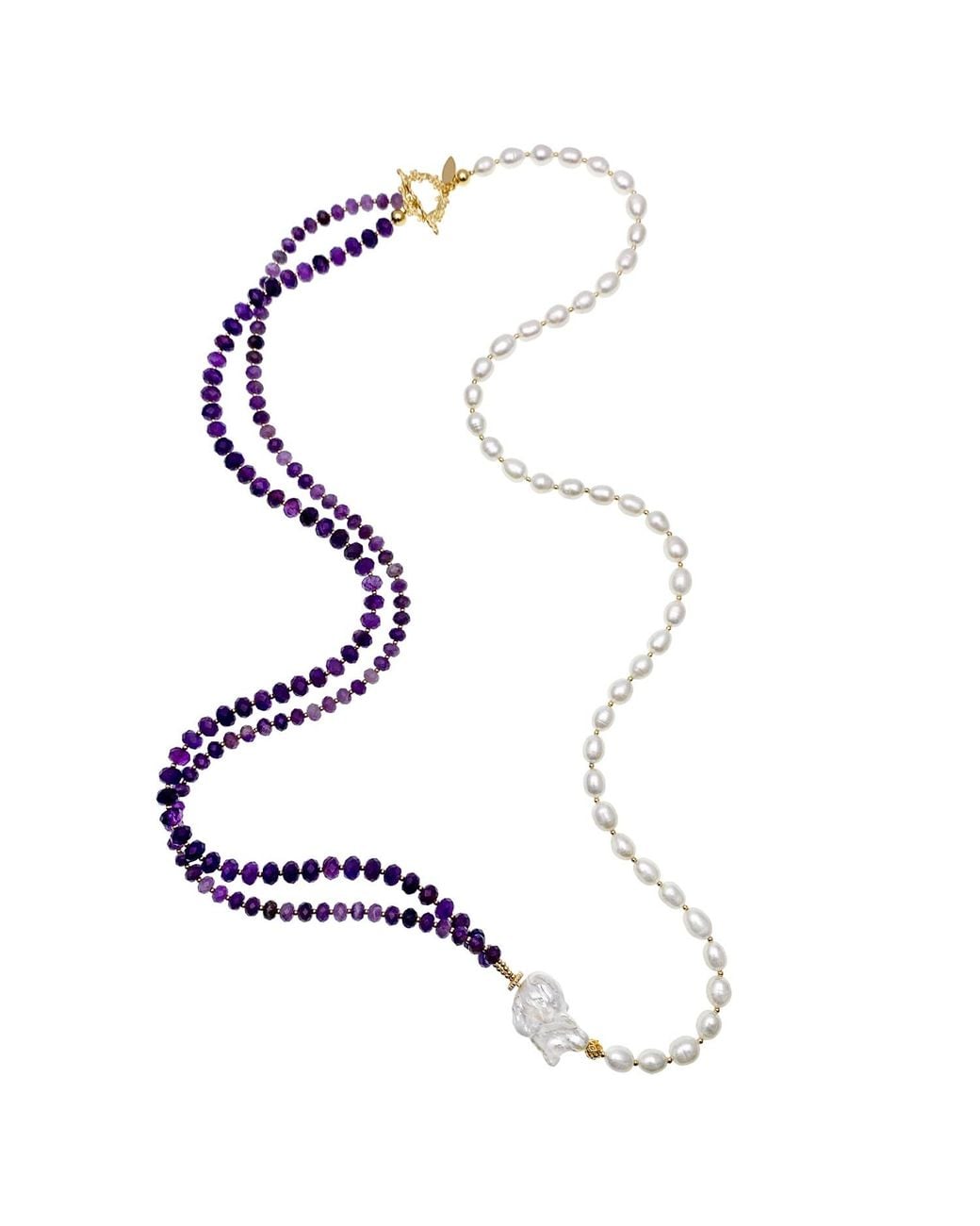 Farra White Amethyst With Freshwater Pearls Multi-Layers Necklace