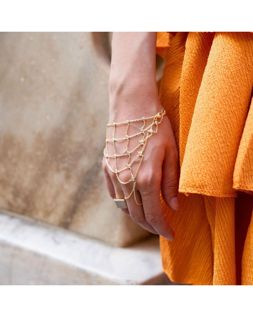 Spero London Metallic Sterling Mesh Hand Harness Bracelet