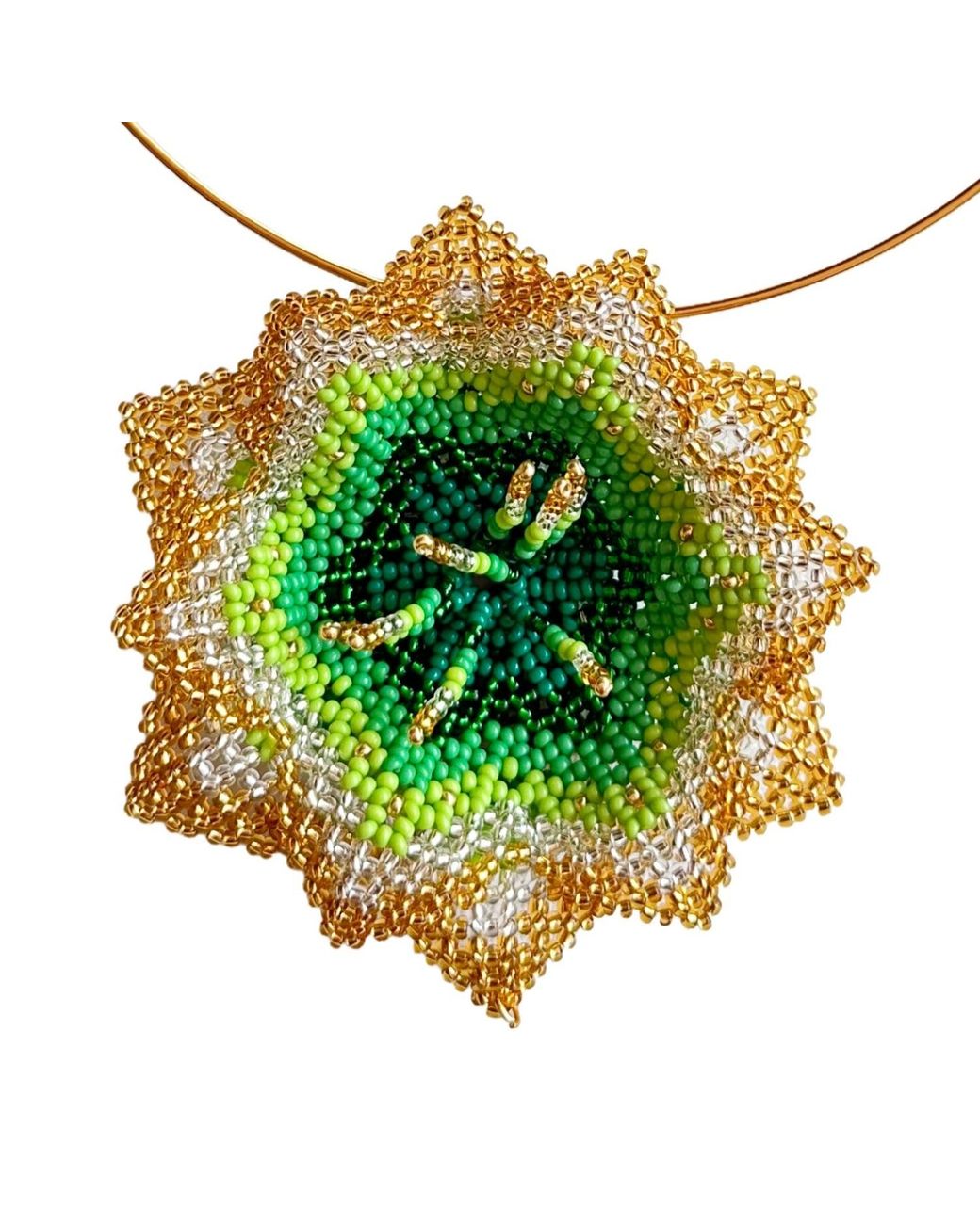 Iliana Arrazola Green Pasiflora Flower Choker, Glass Beads, Beaded Jewelry