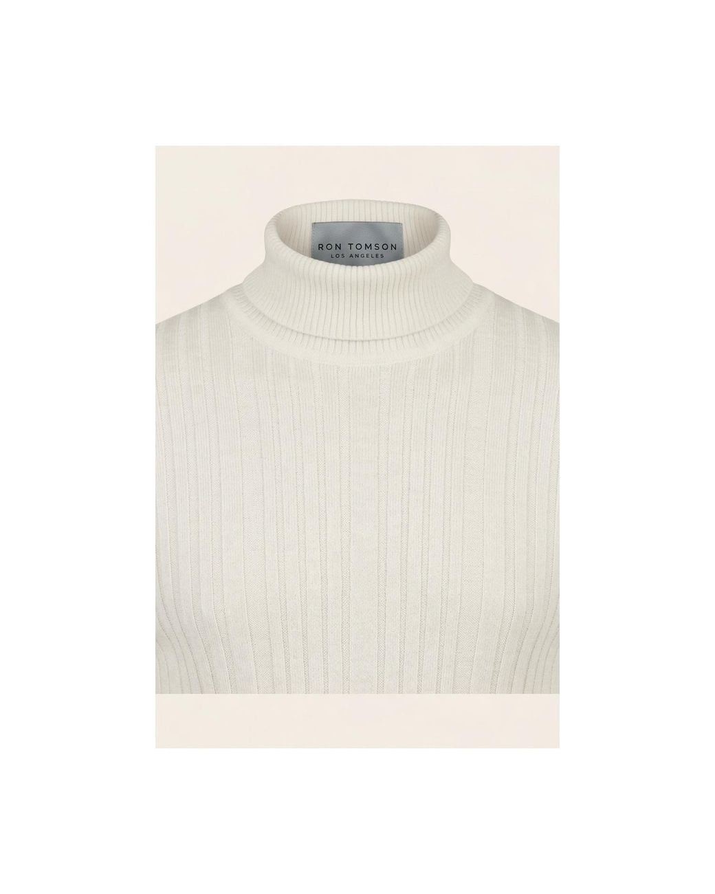 Ron Tomson White Roll Neck Ribbed Sweater for men