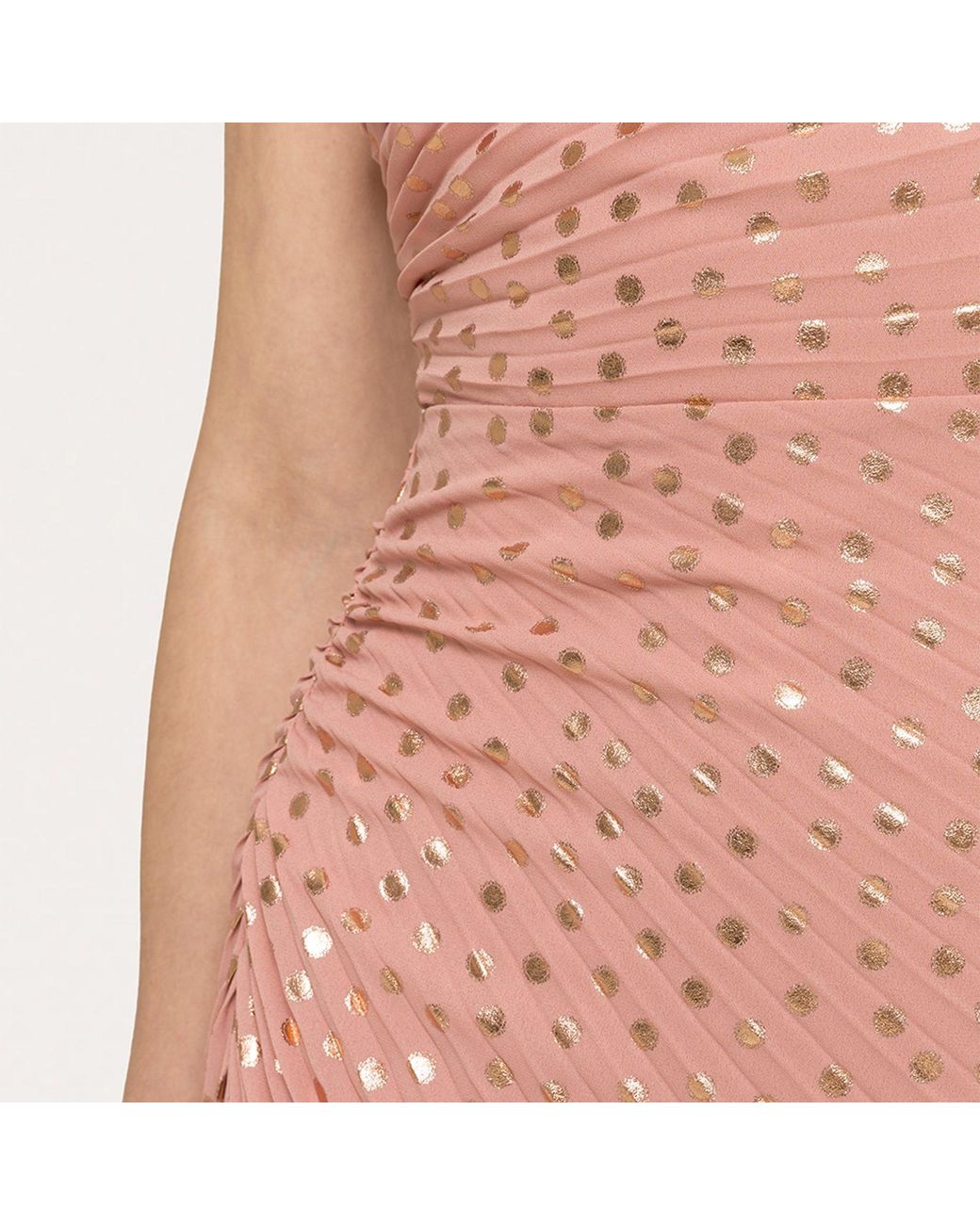 Nissa Pink Metallic Dot Pleated Midi Dress