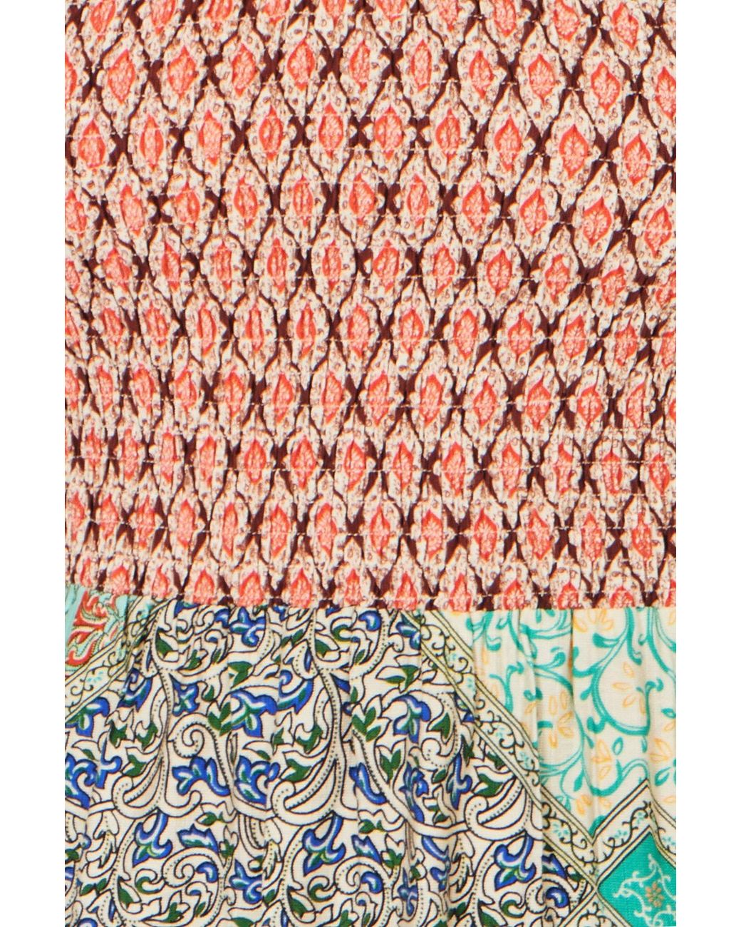 Yumi' Green Multicolour Patchwork Ruched Smocked Maxi Sundress
