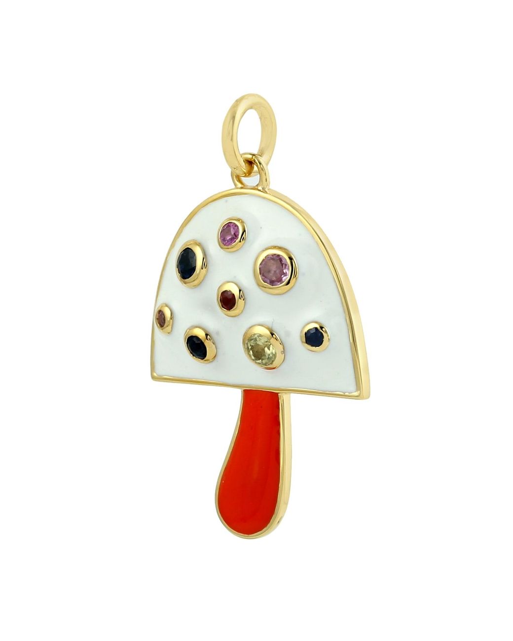 Artisan White 14K Sapphire & Enamel Mushroom Pendant