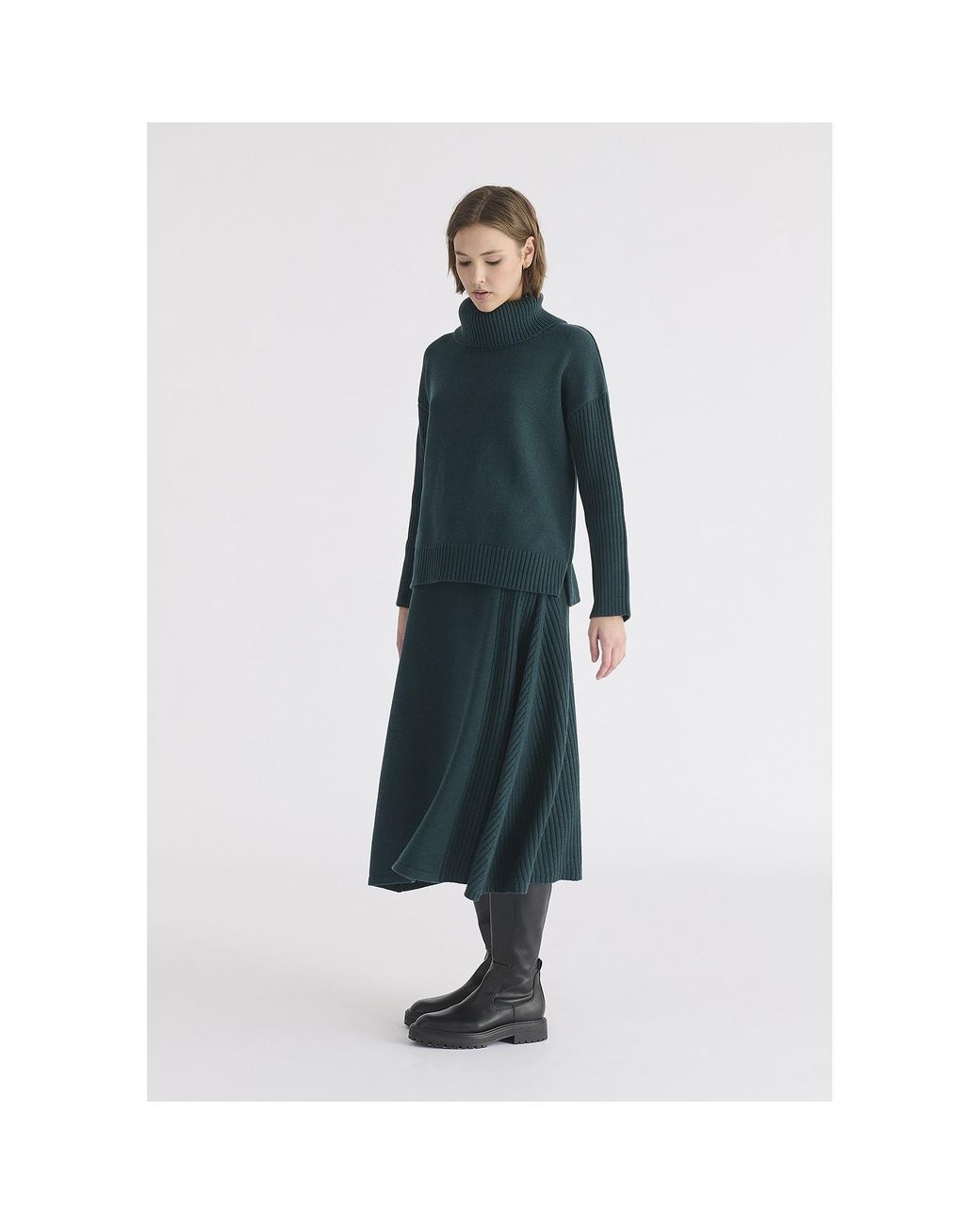 Paisie Blue Polo Neck Jumper With Ribbed Details
