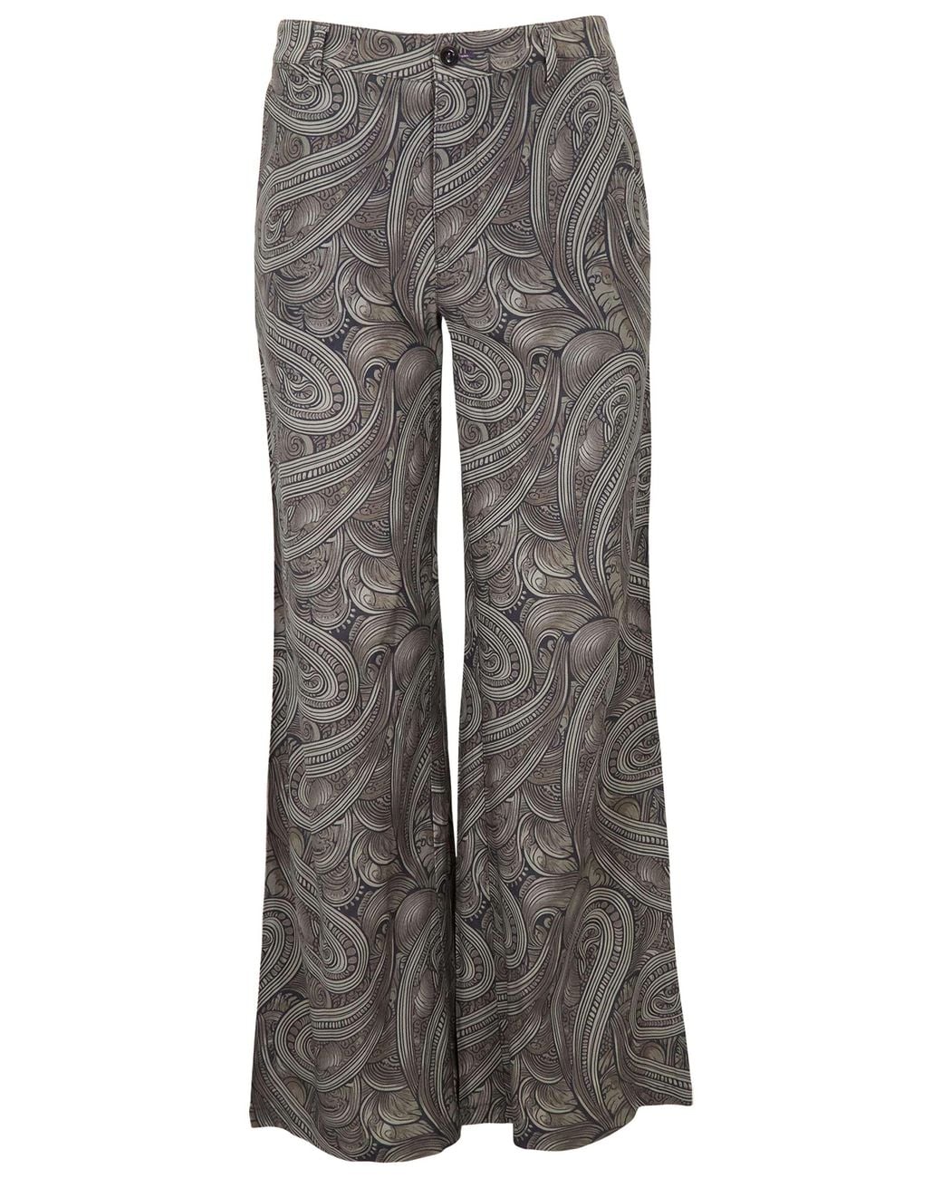 Lords of Harlech Gray Pheobe Paisley Badalona Sage Wool Straight-Leg Pant