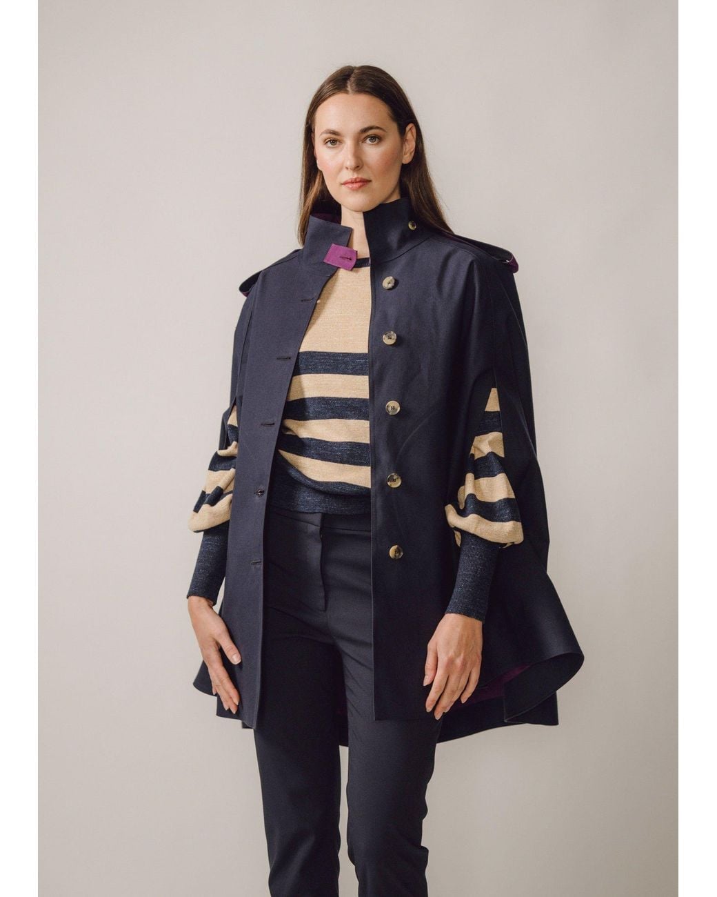 BEIRA Blue Nadia Waterproof Cape With Contrast