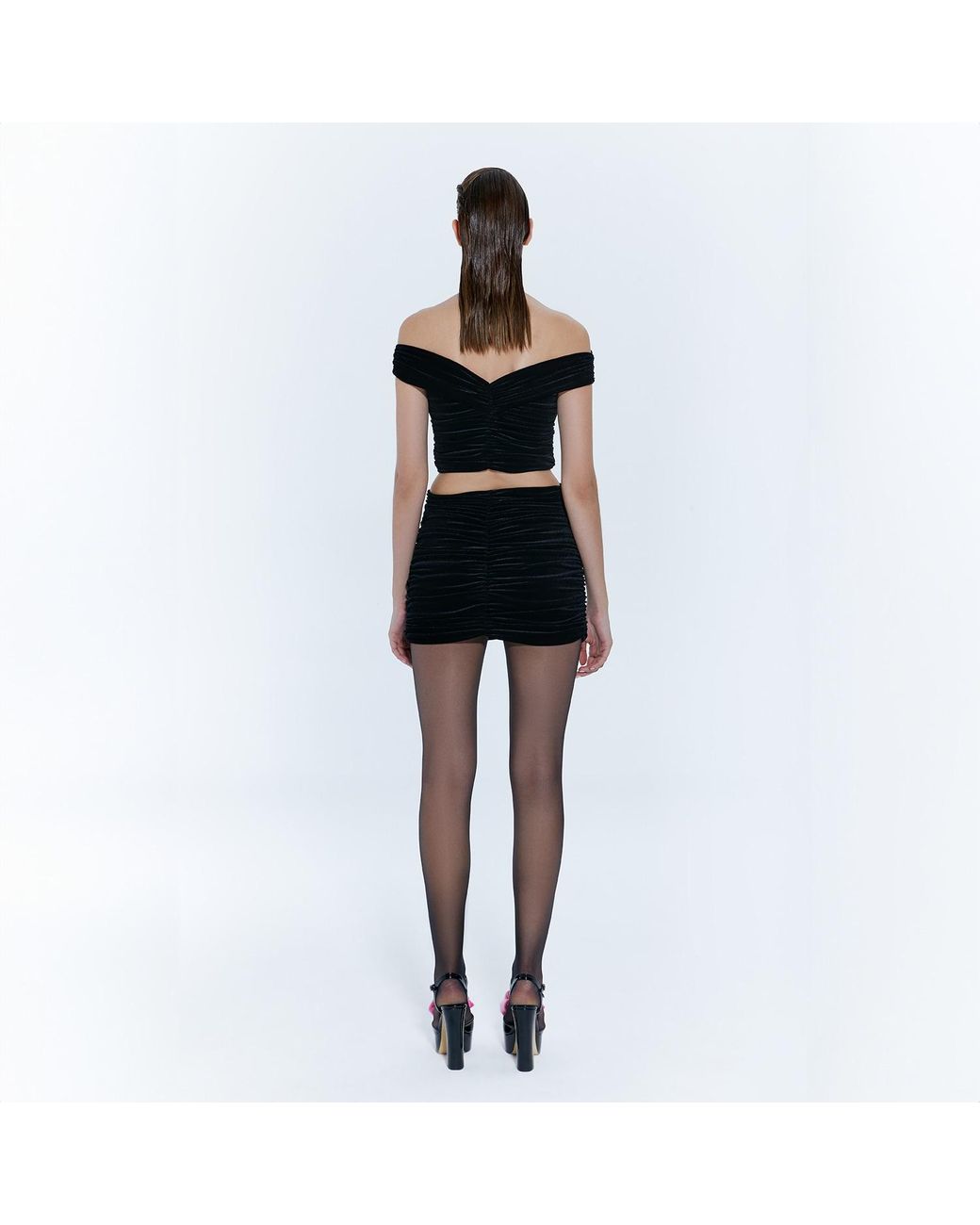 Nur Karaata Black Castille Top & Skirt Set