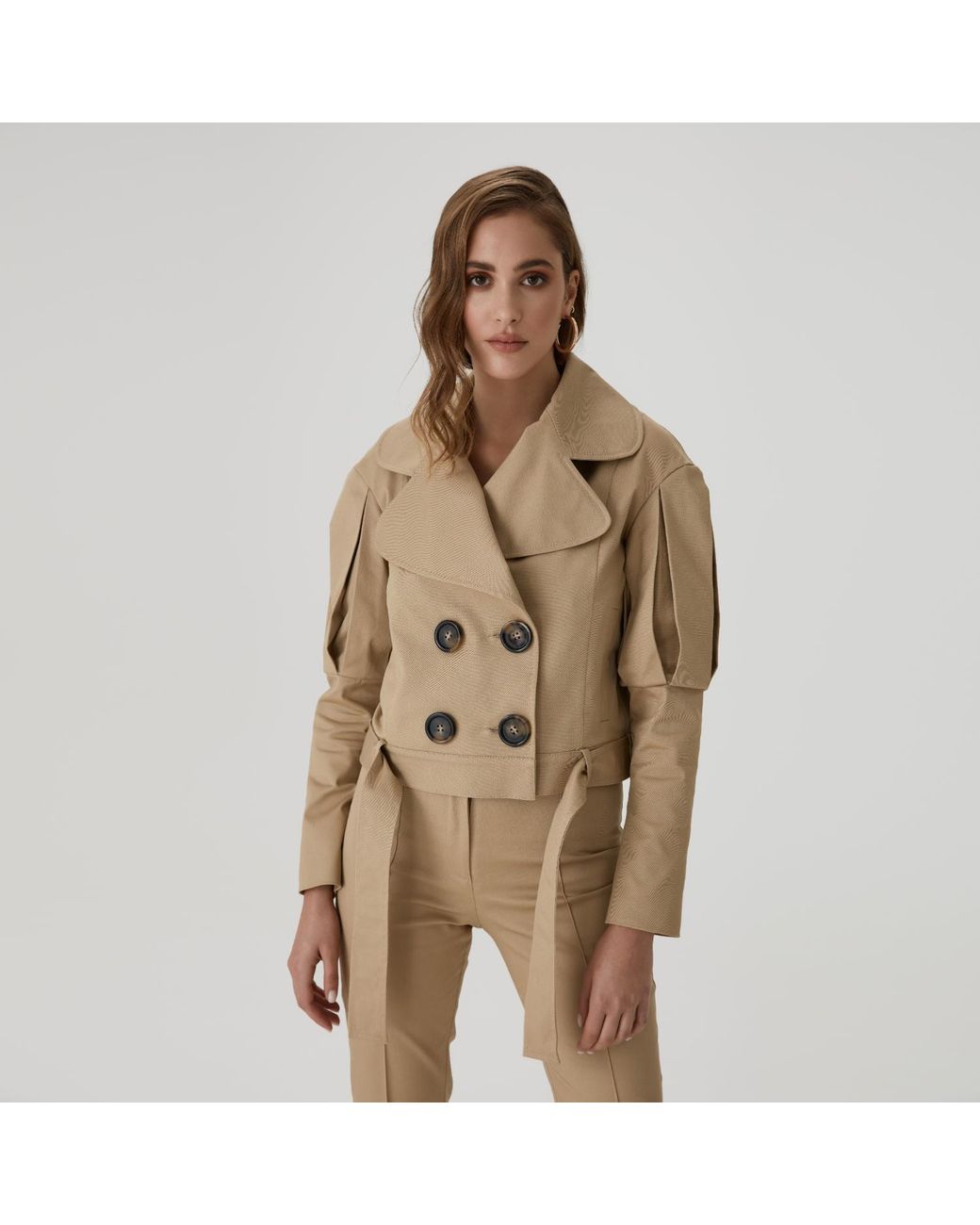 Lita Couture Natural Statement Jacket With Oversized Lapels