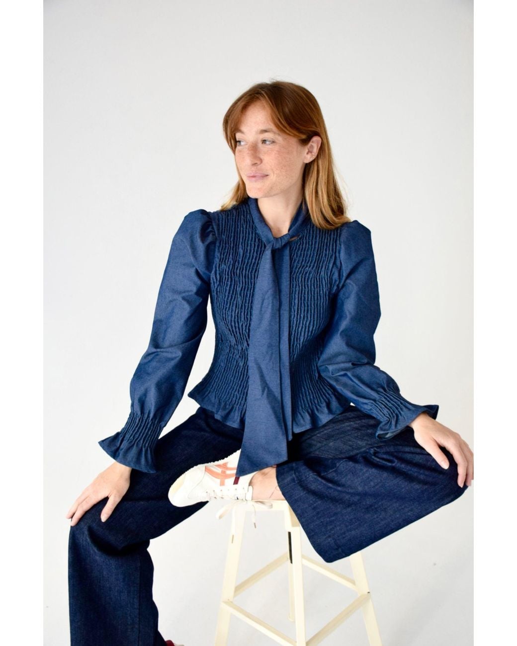 Mind Traveler Blue Chia Denim Tie Blouse