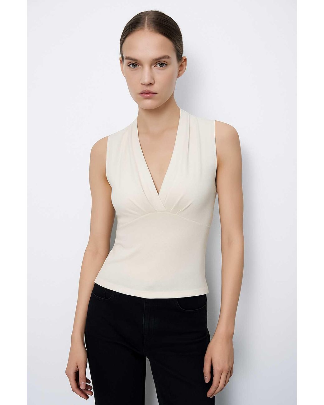 Conquista White Neutrals Draped V-Neck Top