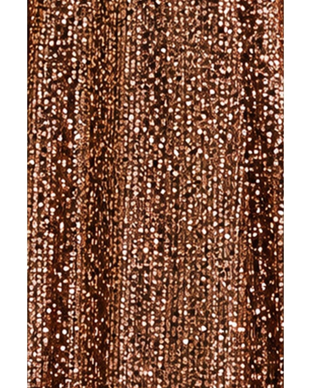 Yumi' Brown Copper Sequin Long Sleeve Midi Dress
