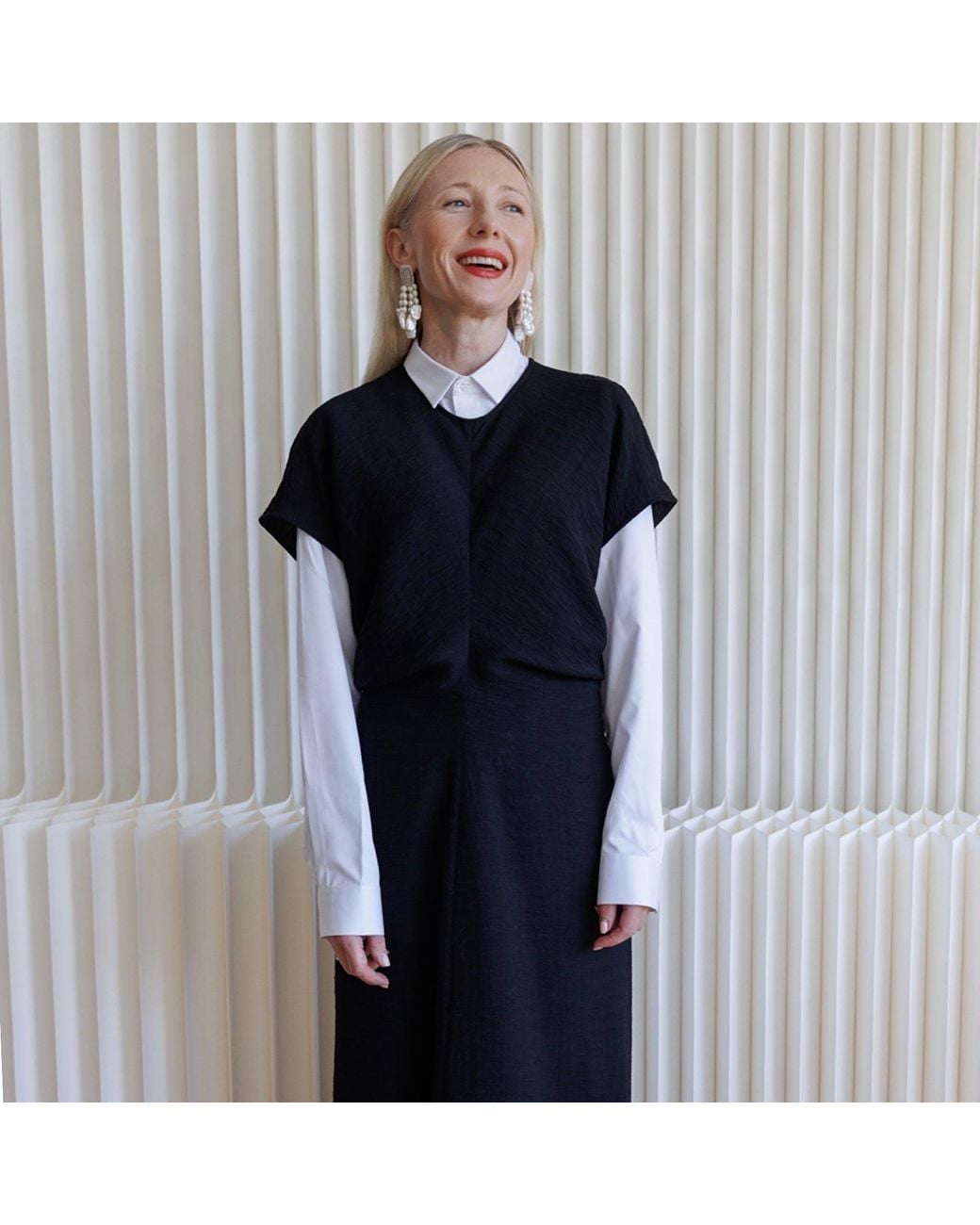 London Atelier Byproduct Black Crinkled A Line Dress