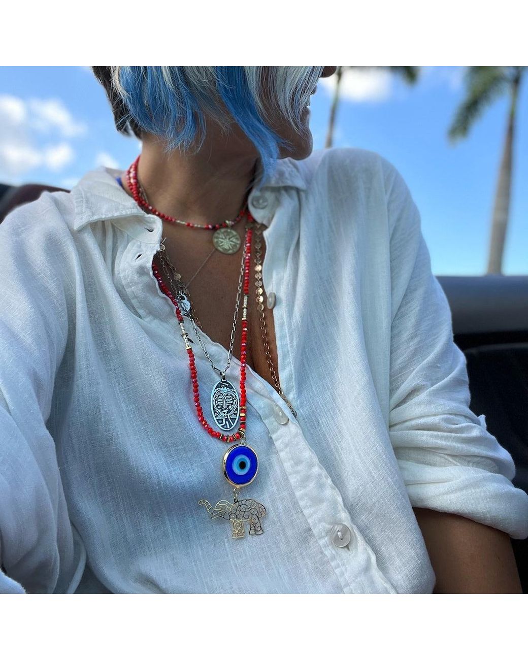 Ebru Jewelry Metallic Spiritual Energy Beaded Yoga Choker Necklace