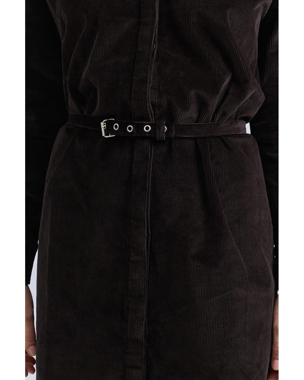 Rave on Trend Black Belted Corduroy Dress