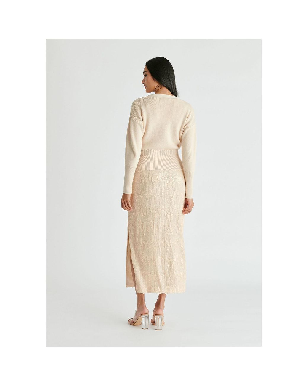 Paisie Natural Neutrals Knitted Wrap Top With Side Buttons