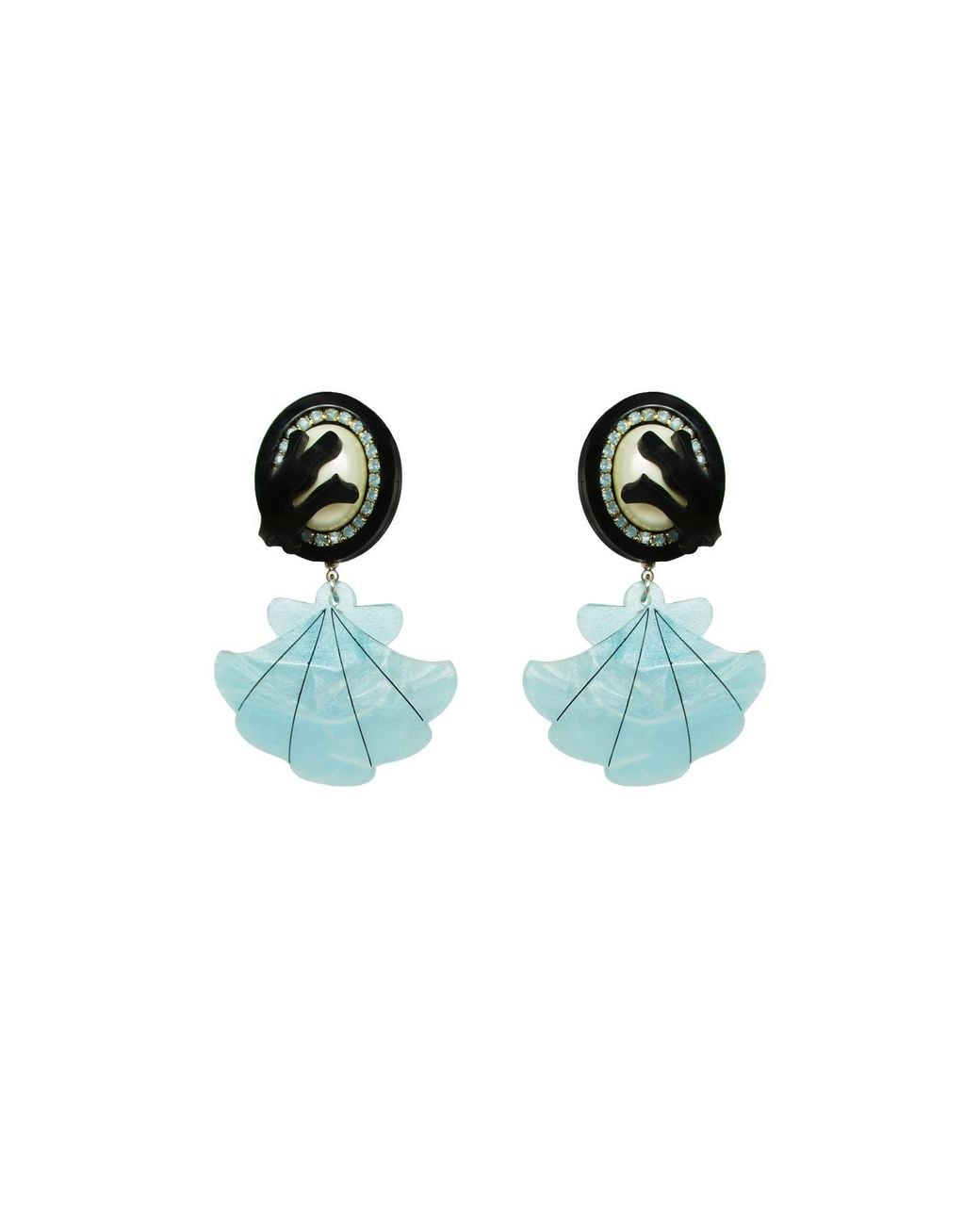 Gissa Bicalho Blue Handmade Acrylic Earrings Shell & Pearl Nacre