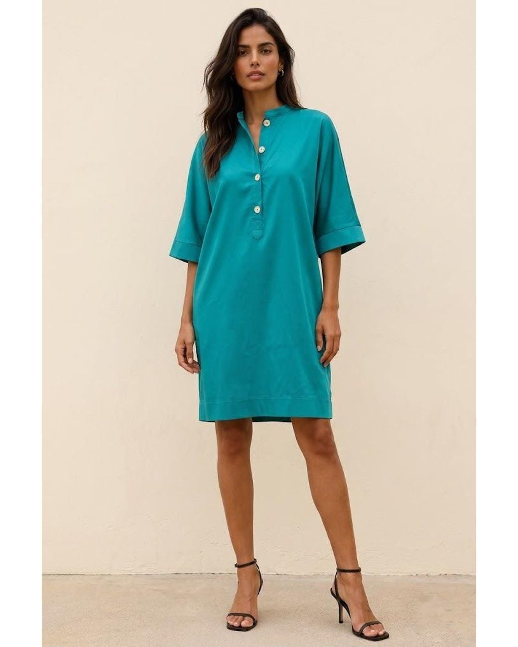 Conquista Blue Effortless Button Tunic Dress