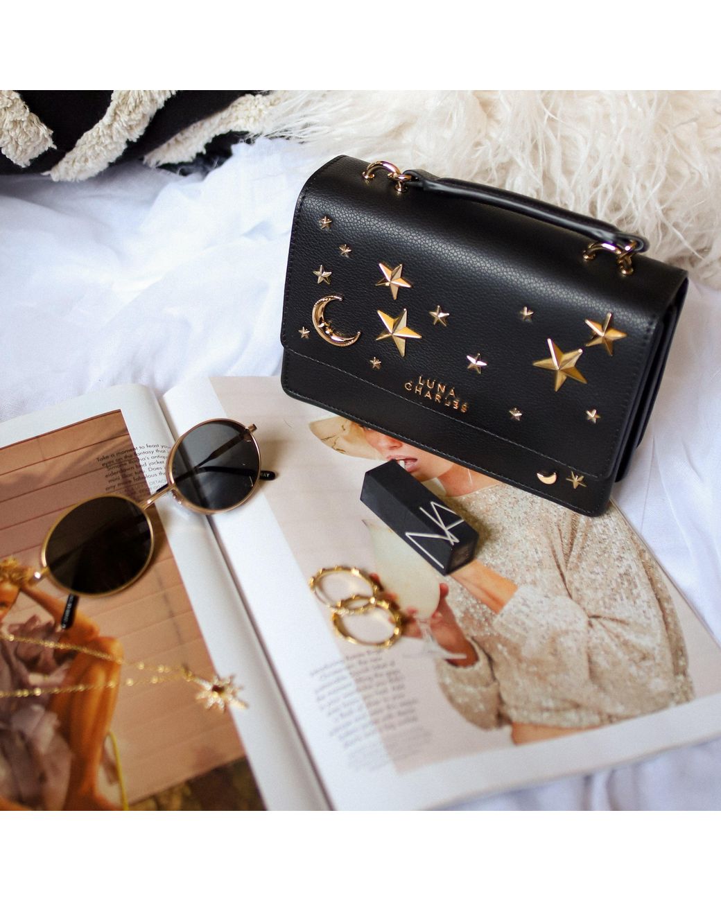 Luna Charles Black Nova Star Studded Handbag