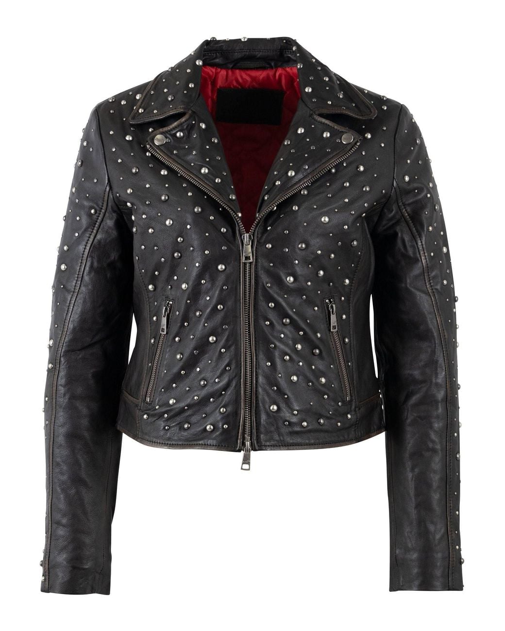 Mauritius Black Embellished Lambskin Leather Jacket Roxanne