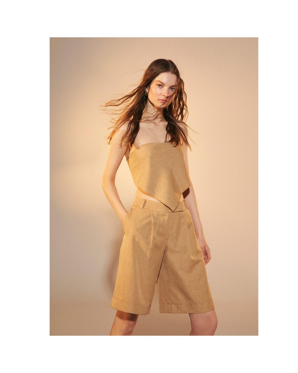 NAZLI CEREN Natural Marde Shorts In Almond Buff