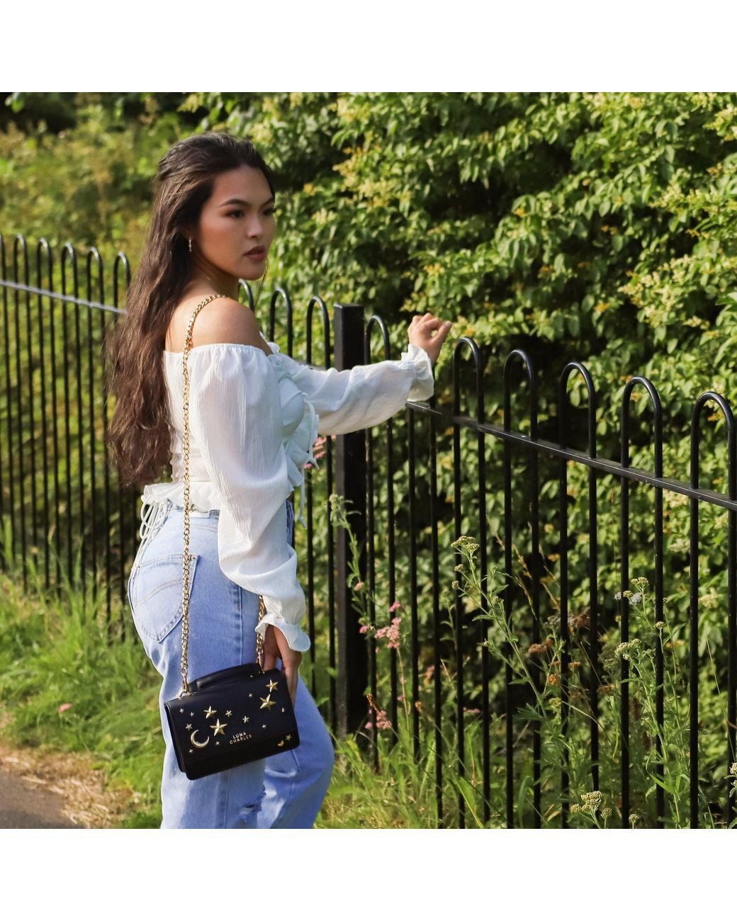 Luna Charles Black Nova Star Studded Handbag