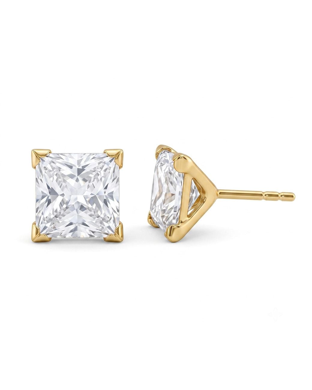 Zahav Jewelry Metallic 10K Solid 5Mm Princess Cut Cz Stud Earrings