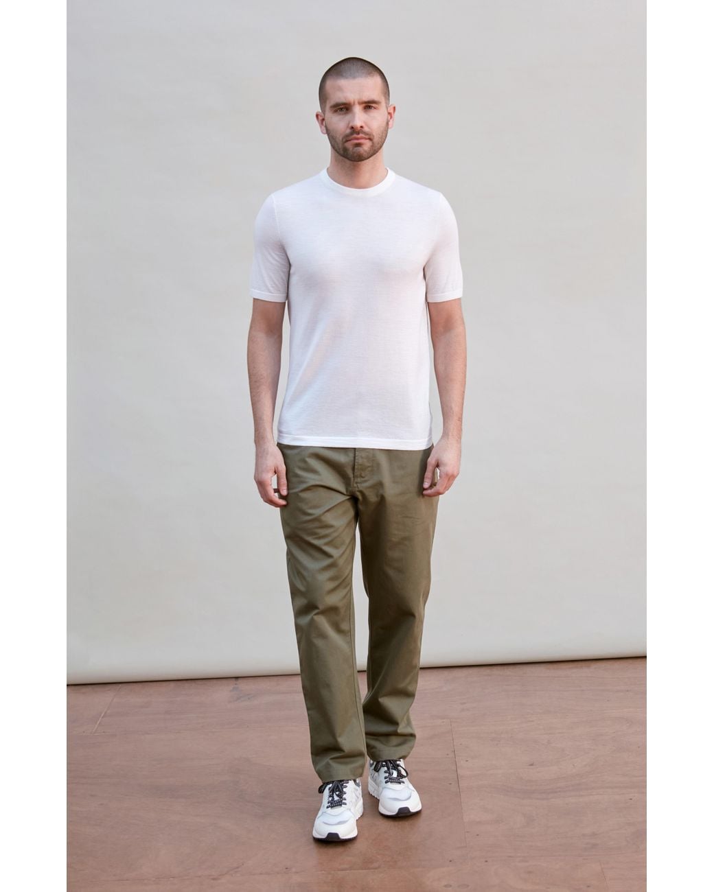 Paul James Knitwear White Superfine Merino Wool Illario Knitted T-Shirt for men