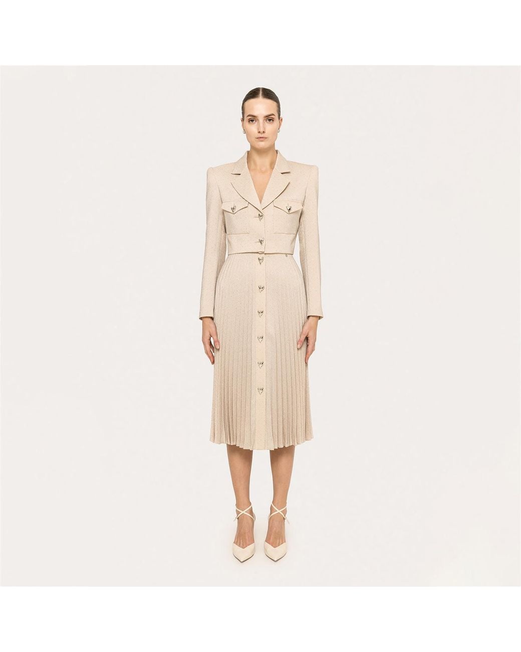 Nissa Natural Neutrals Rhinestone-Embellished Cropped Blazer