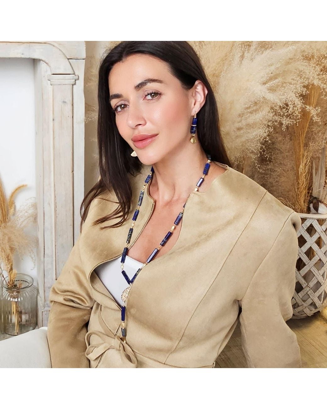 Farra Brown Lapis Y Shape With Tassel Necklace