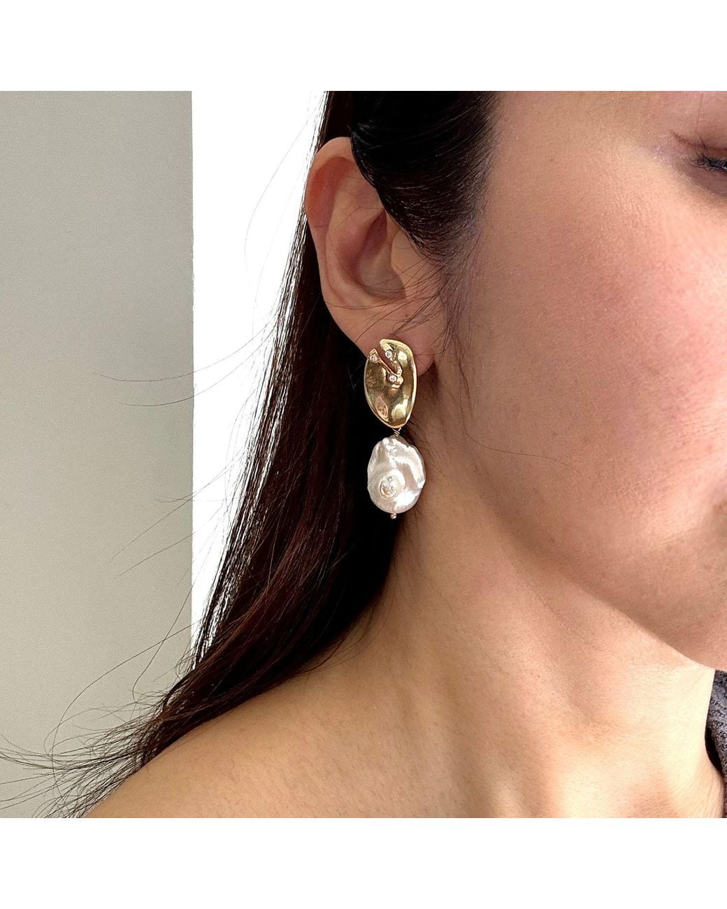 Rare Matters Jewelry Metallic Baroque Pearl Statement Earrings