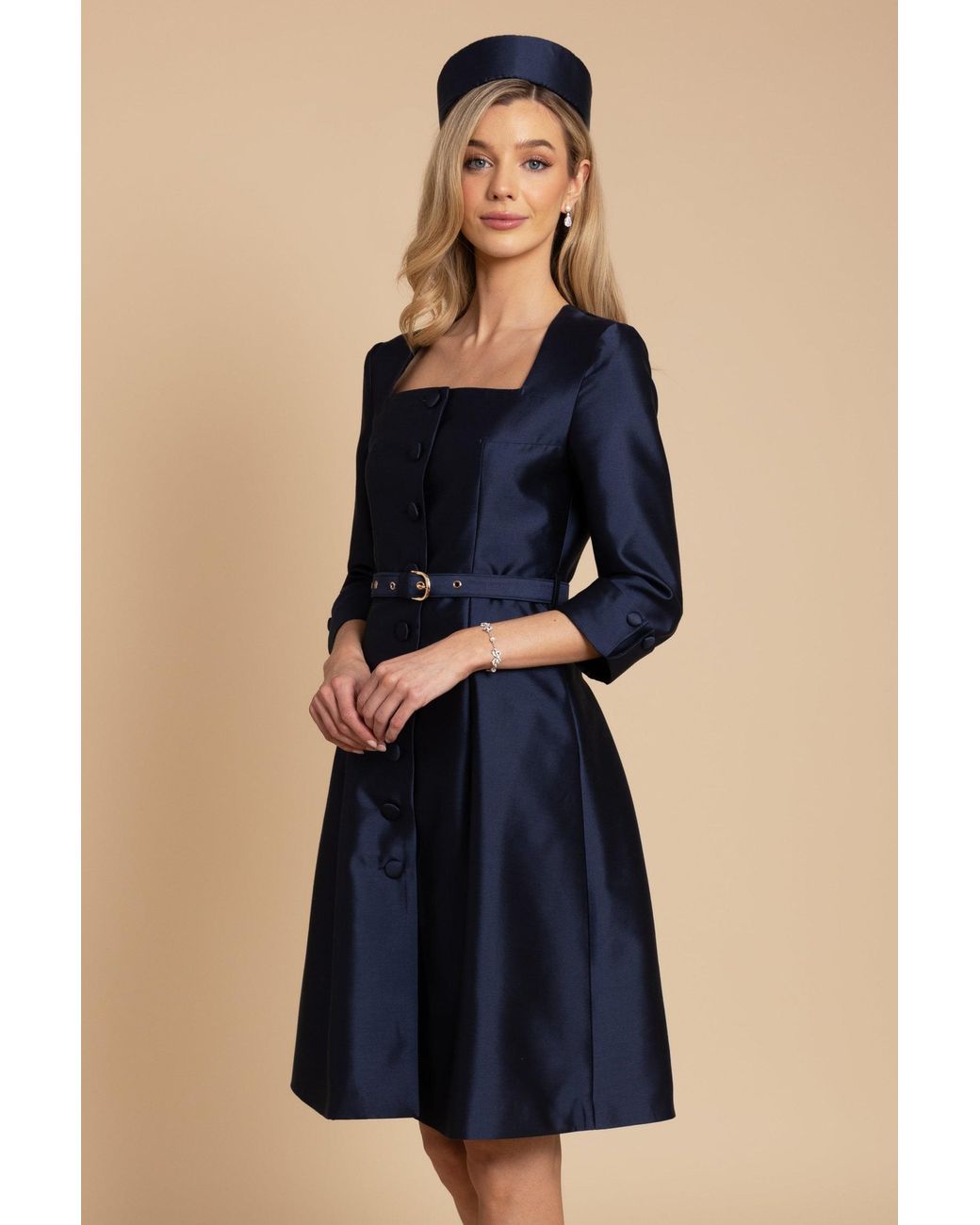 Santinni Blue 'Spencer' Silk & Wool Dress