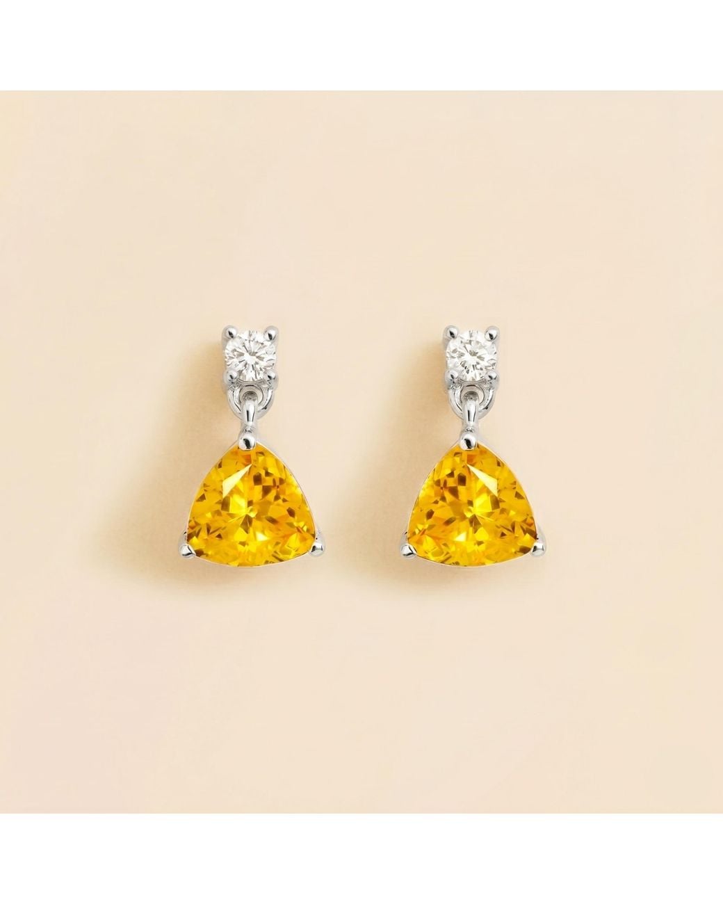 Juvetti Yellow Trillion Sapphire & Diamond Drop Earrings