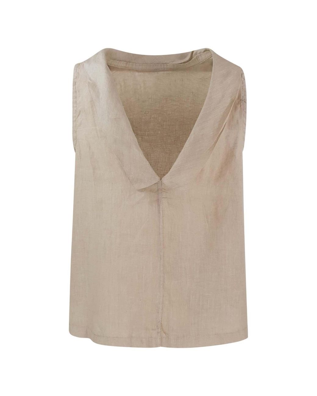 Haris Cotton Natural Neutrals Boat Neckline Sleeveless Linen Top With Deep V Back