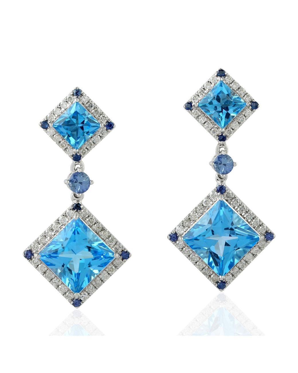 Artisan Blue Topaz, Sapphire & Diamond Drop Earrings
