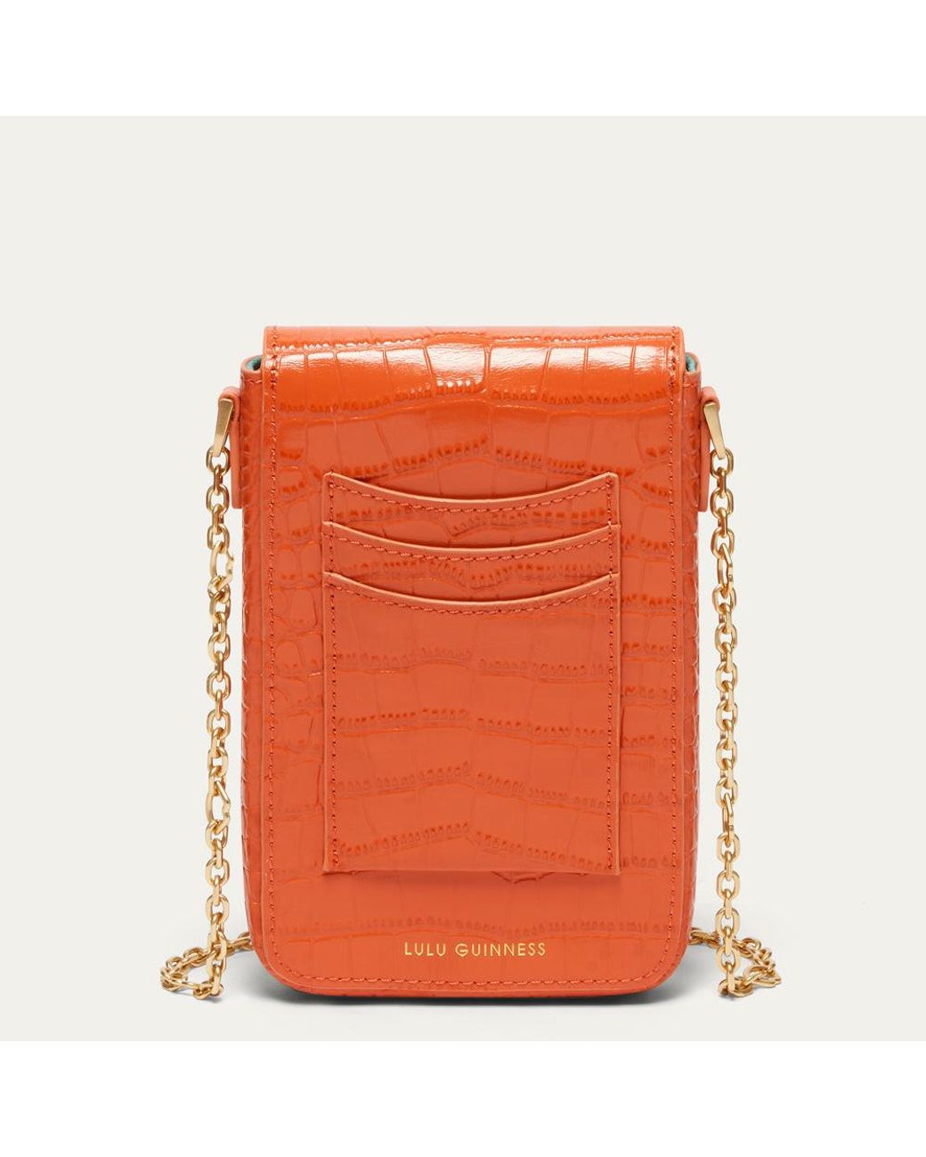 Lulu Guinness Orange Croc Rita Crossbody Bag