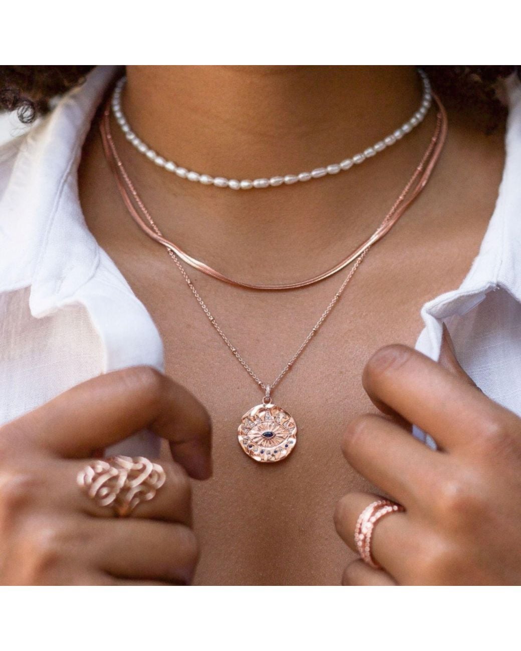 Seven Saints Metallic Herringbone Chain Necklace, Over Sterling