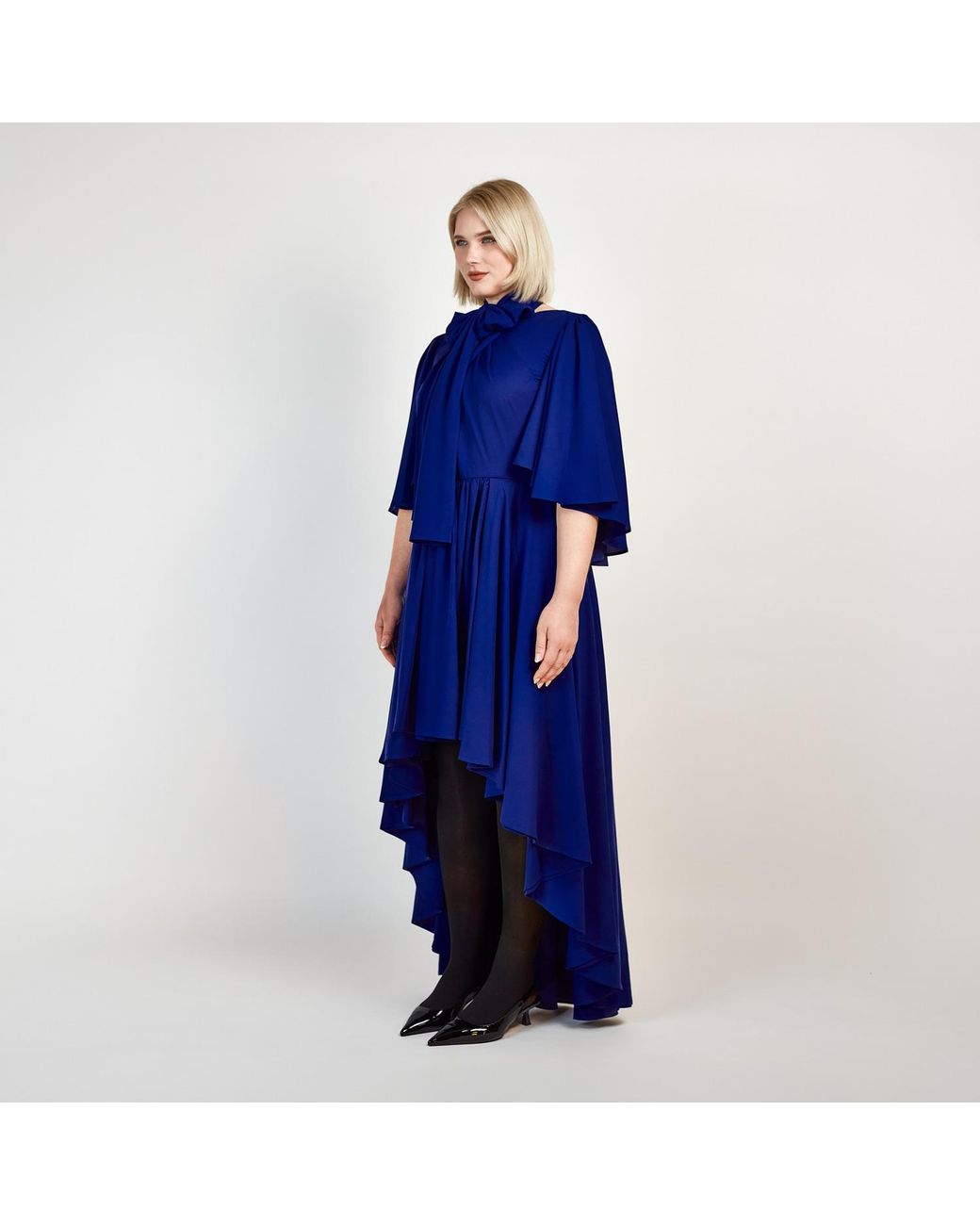 Femponiq Blue 'Bow Tie Neck Cape Sleeve Maxi Dress