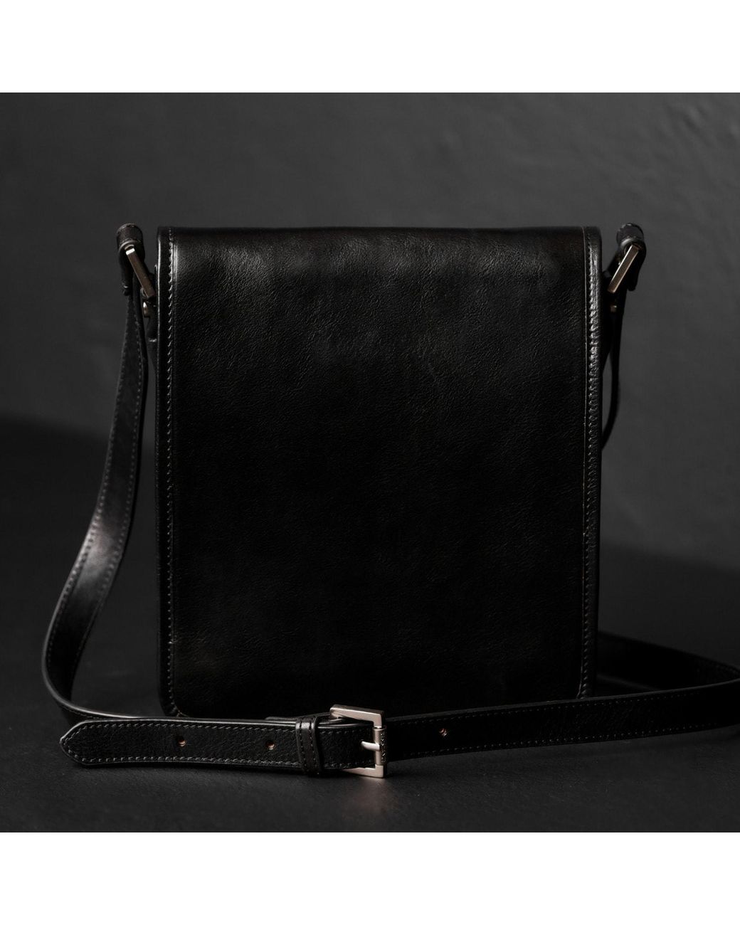 Time Resistance Black Small Leather Messenger Bag for men