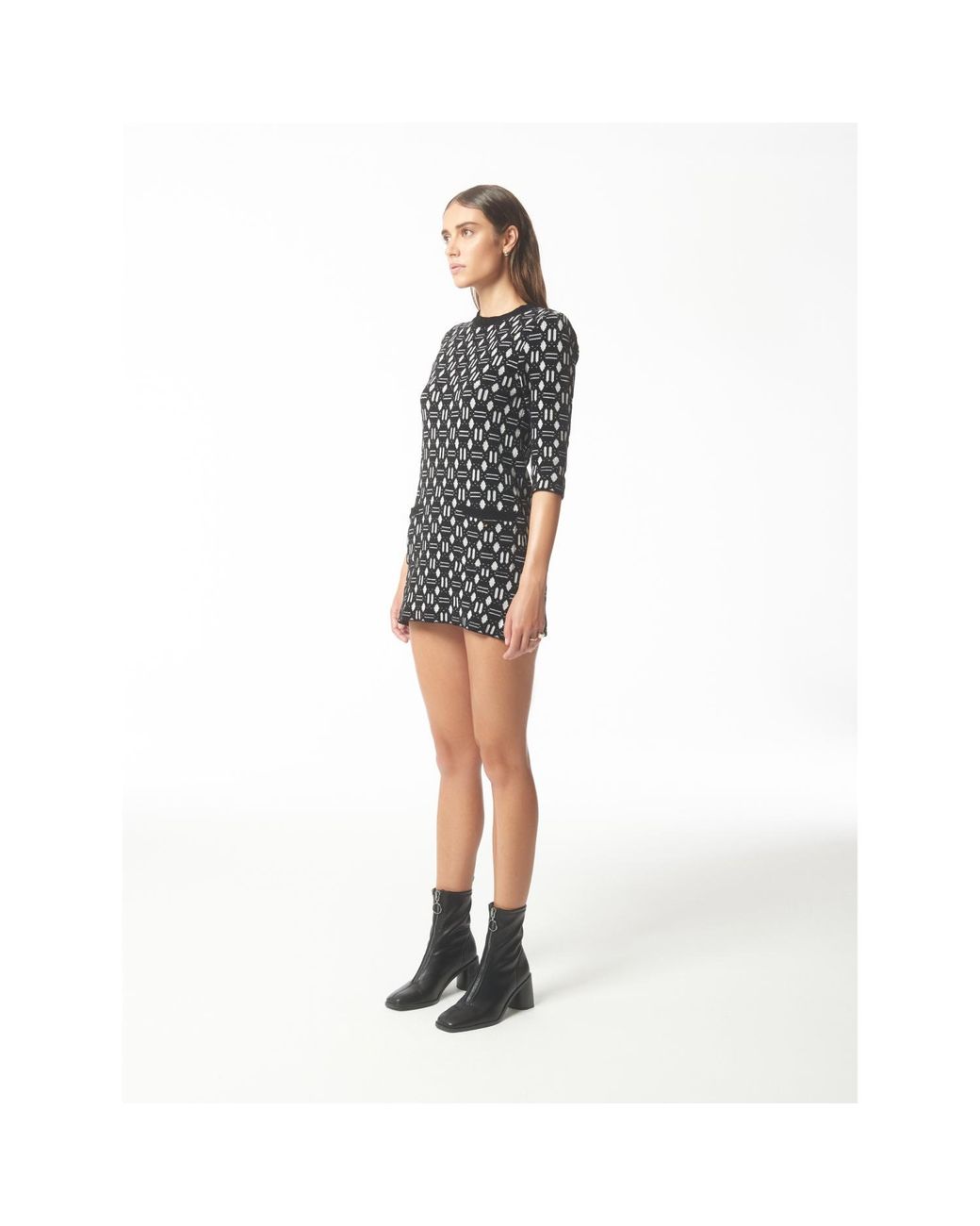 Sour Figs Black Geometric Jacquard Knit Dress