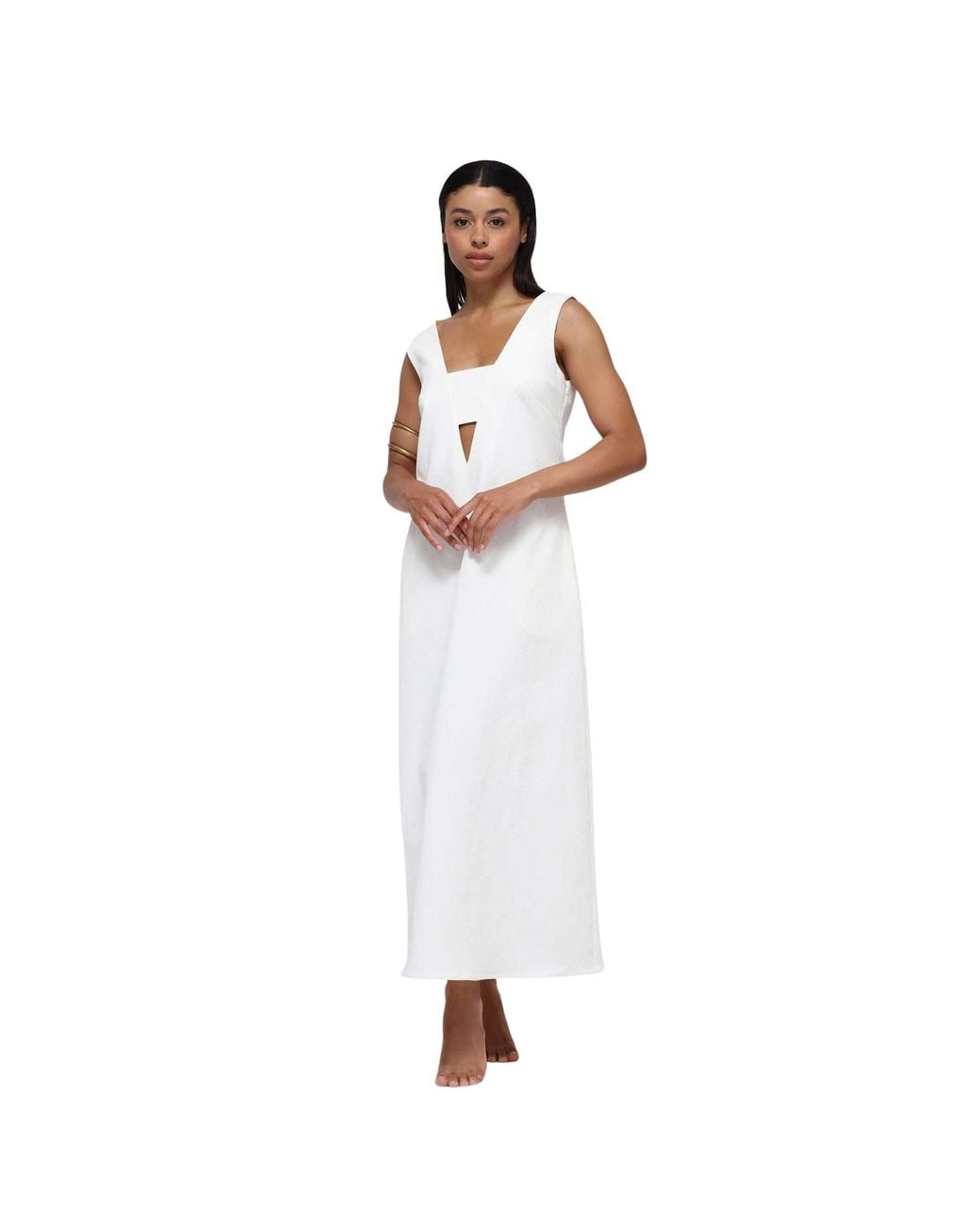 Humans & Land White V-Neck Maxi Dress With Pockets