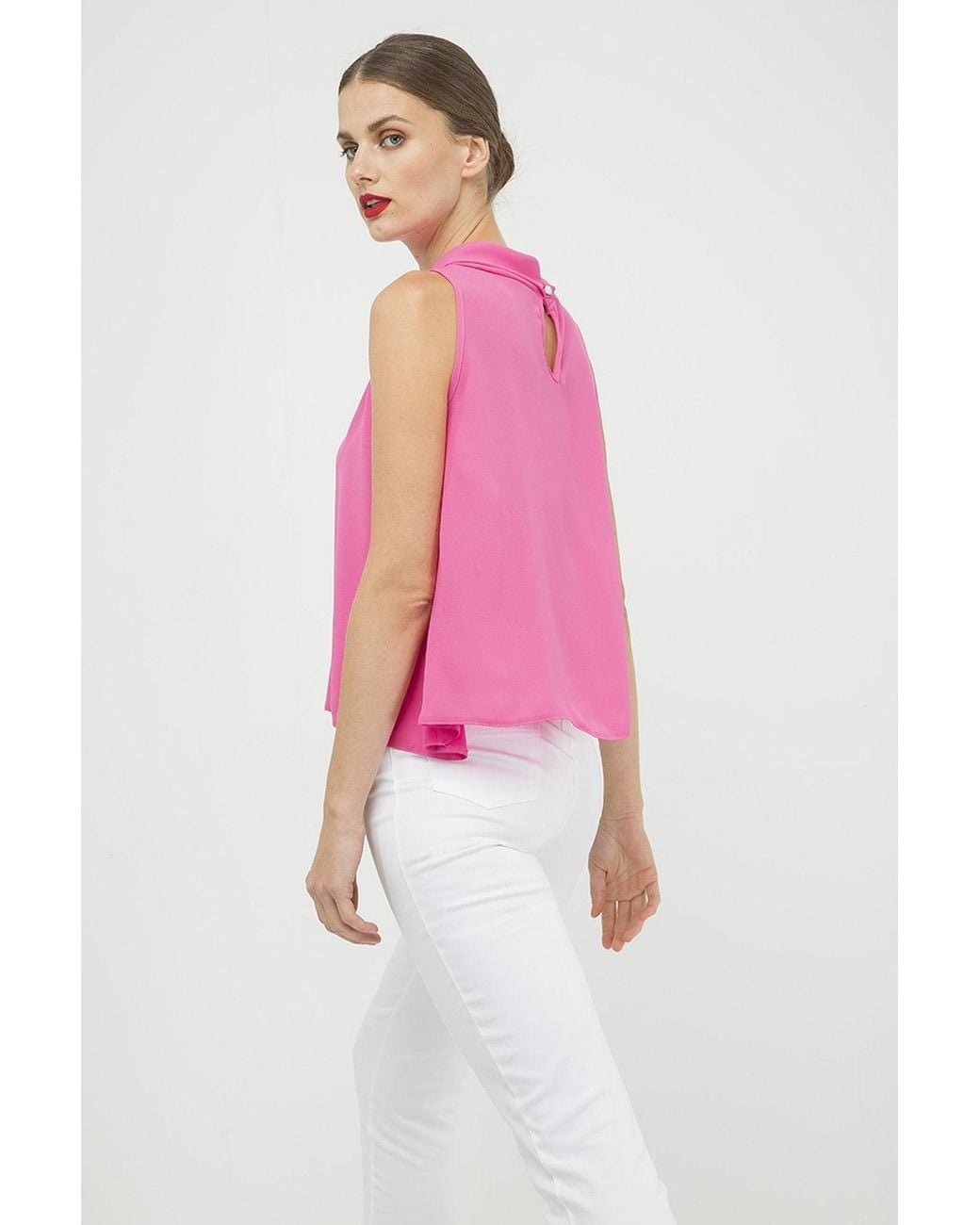 Conquista Pink Sleeveless Top With Pleat Detail