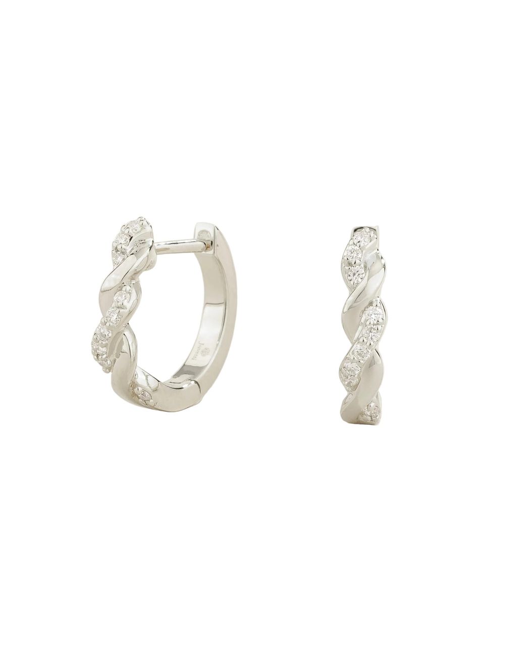 Juvetti Metallic Twist Diamond Huggie Hoop Earrings
